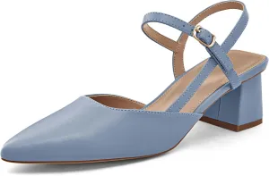 Coutgo Women's Slingback Chunky Low Heels Closed Pointed Toe Heel Wedding Party Dress Pumps Shoes