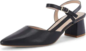 Coutgo Women's Slingback Chunky Low Heels Closed Pointed Toe Heel Wedding Party Dress Pumps Shoes