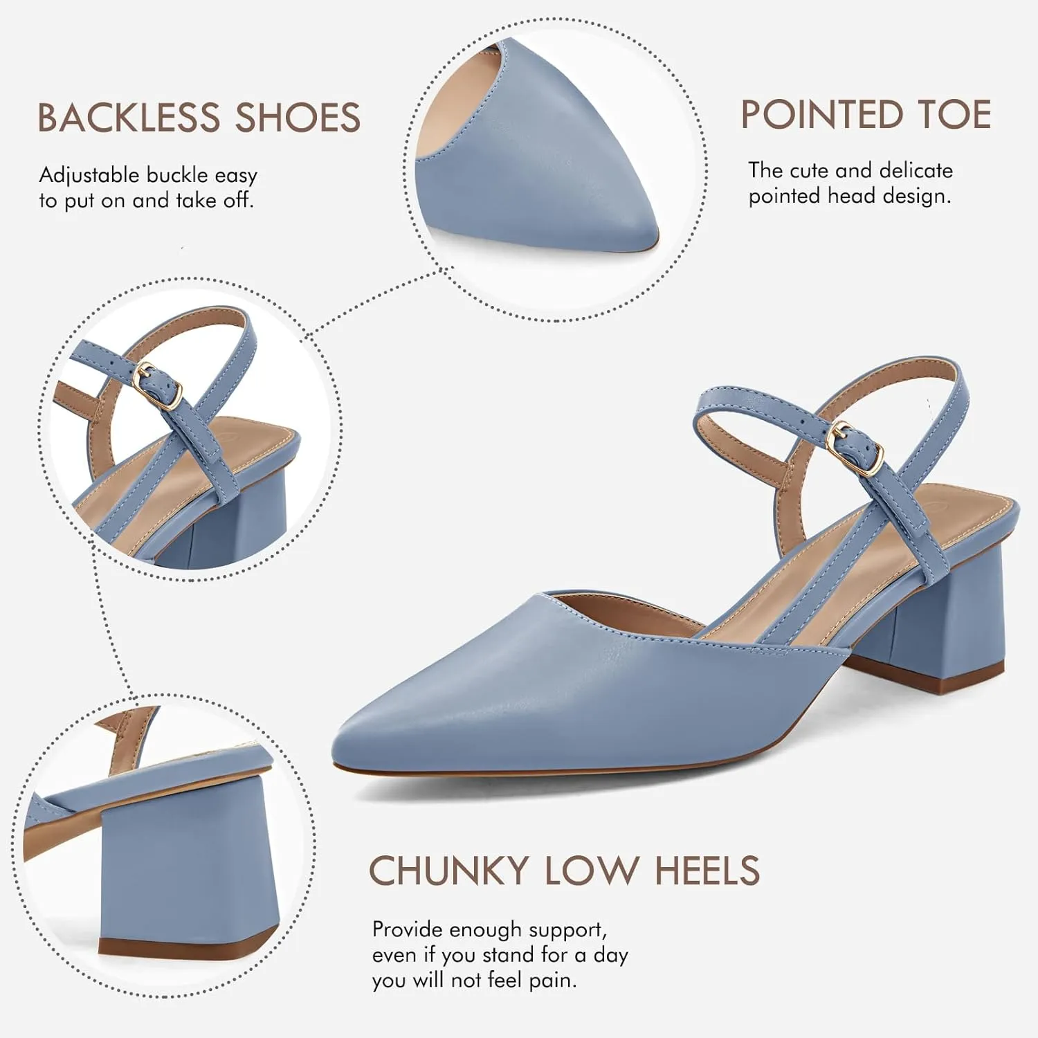 Coutgo Women's Slingback Chunky Low Heels Closed Pointed Toe Heel Wedding Party Dress Pumps Shoes