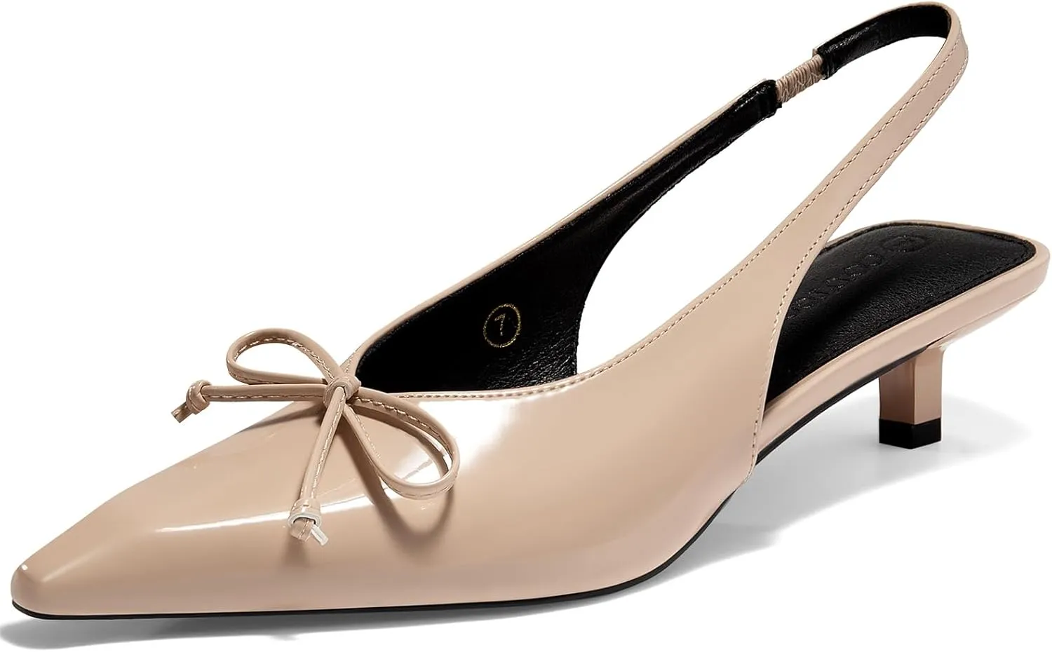 Coutgo Womens Slingback Kitten Low Heels Dress Shoes Closed Pointed Toe Bow Tie Slip on Office Work Pumps