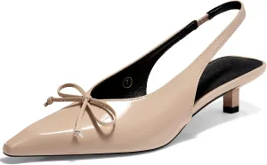 Coutgo Womens Slingback Kitten Low Heels Dress Shoes Closed Pointed Toe Bow Tie Slip on Office Work Pumps