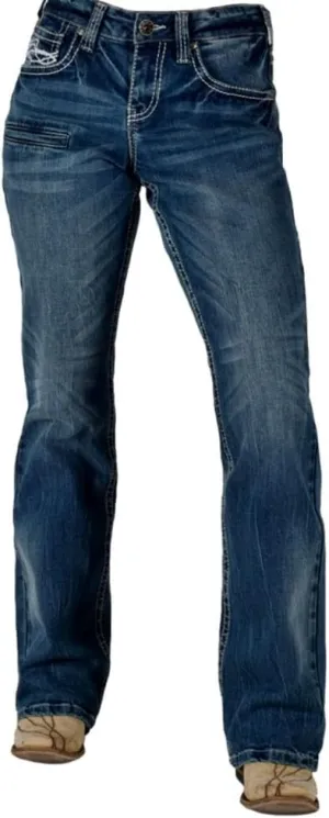 Cowgirl Tuff Western Jeans Womens Hippie Re-Run Medium Wash JHIPRR
