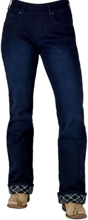 Cowgirl Tuff Western Jeans Womens Pull On Flannel Dark Wash JPULLF