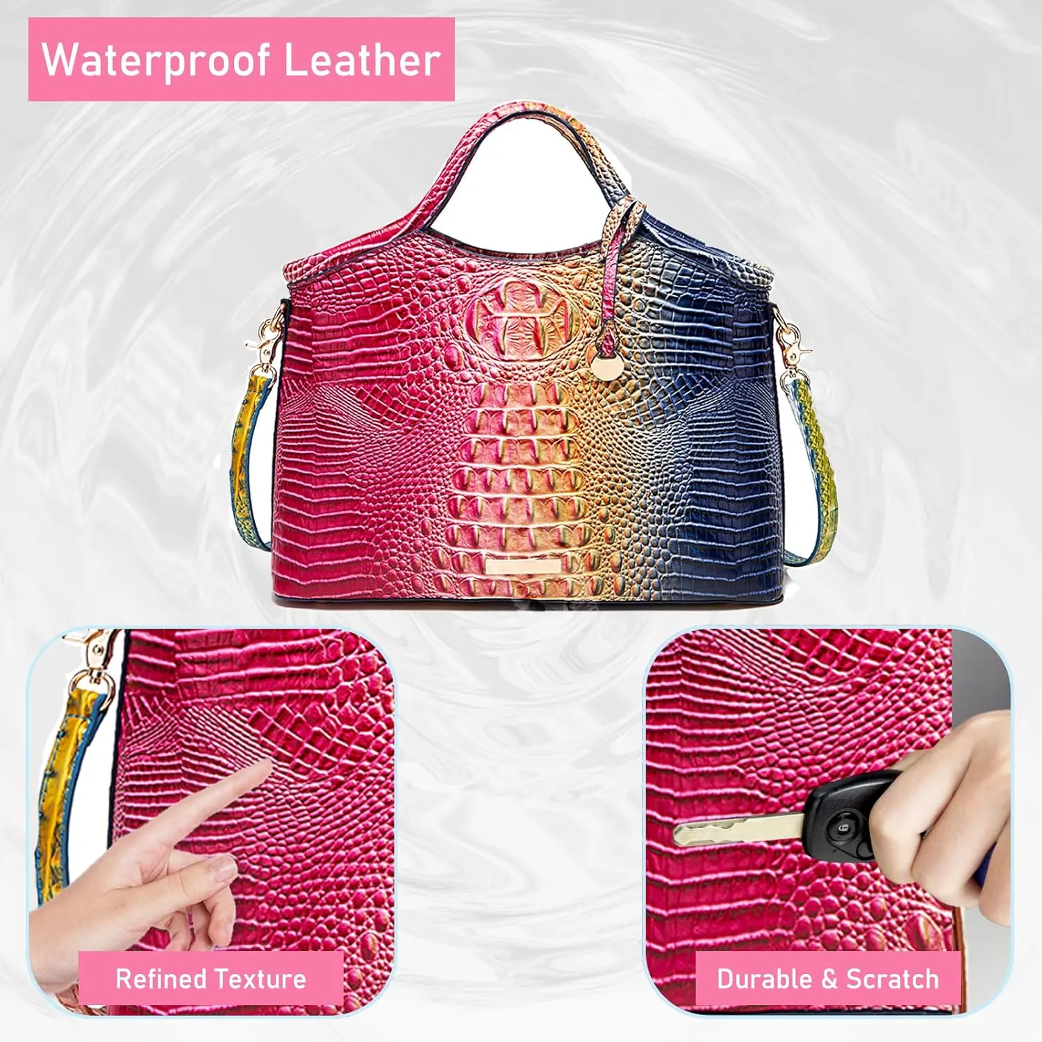 Crocodile Pattern Gradient Top Handle Satchel Large Capacity Tote Bag Casual Versatile Commuter Bag Leather