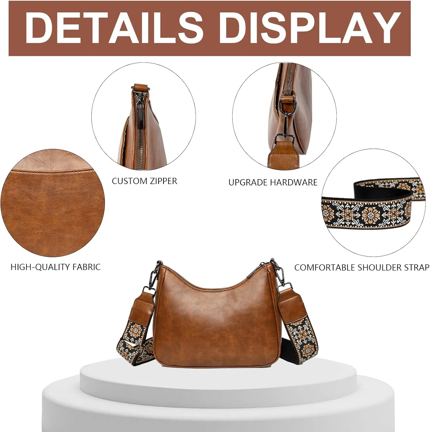 Crossbody Purses for Women Handbags Leather Crescent Bags, Shoulder Bag with Adjustable Wide Strap