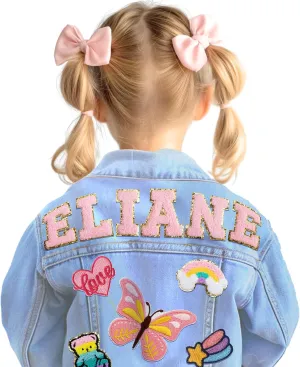 Custom Kids Patch Jean Jacket with Names | Easter Toddler Girls Clothes 1-8 Year Old Birthday Gifts for Boys Girls Spring Jacket, Personalized Denim Long Sleeve Fashion Outerwear Clothes