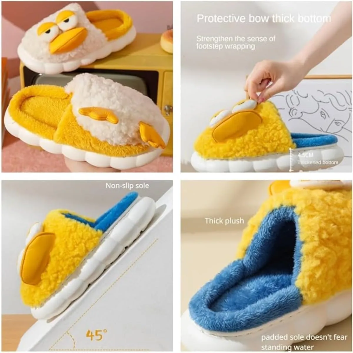 Cute Duck Furry Animal Slippers for Women Men Warm Fluffy Soft House Slippers Indoor Outdoor