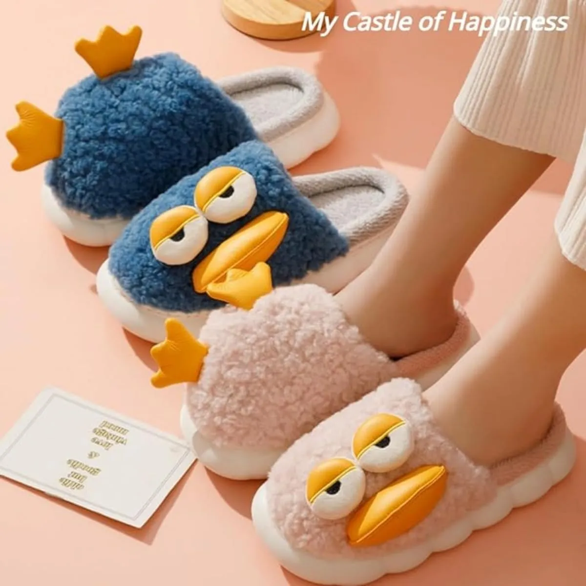 Cute Duck Furry Animal Slippers for Women Men Warm Fluffy Soft House Slippers Indoor Outdoor