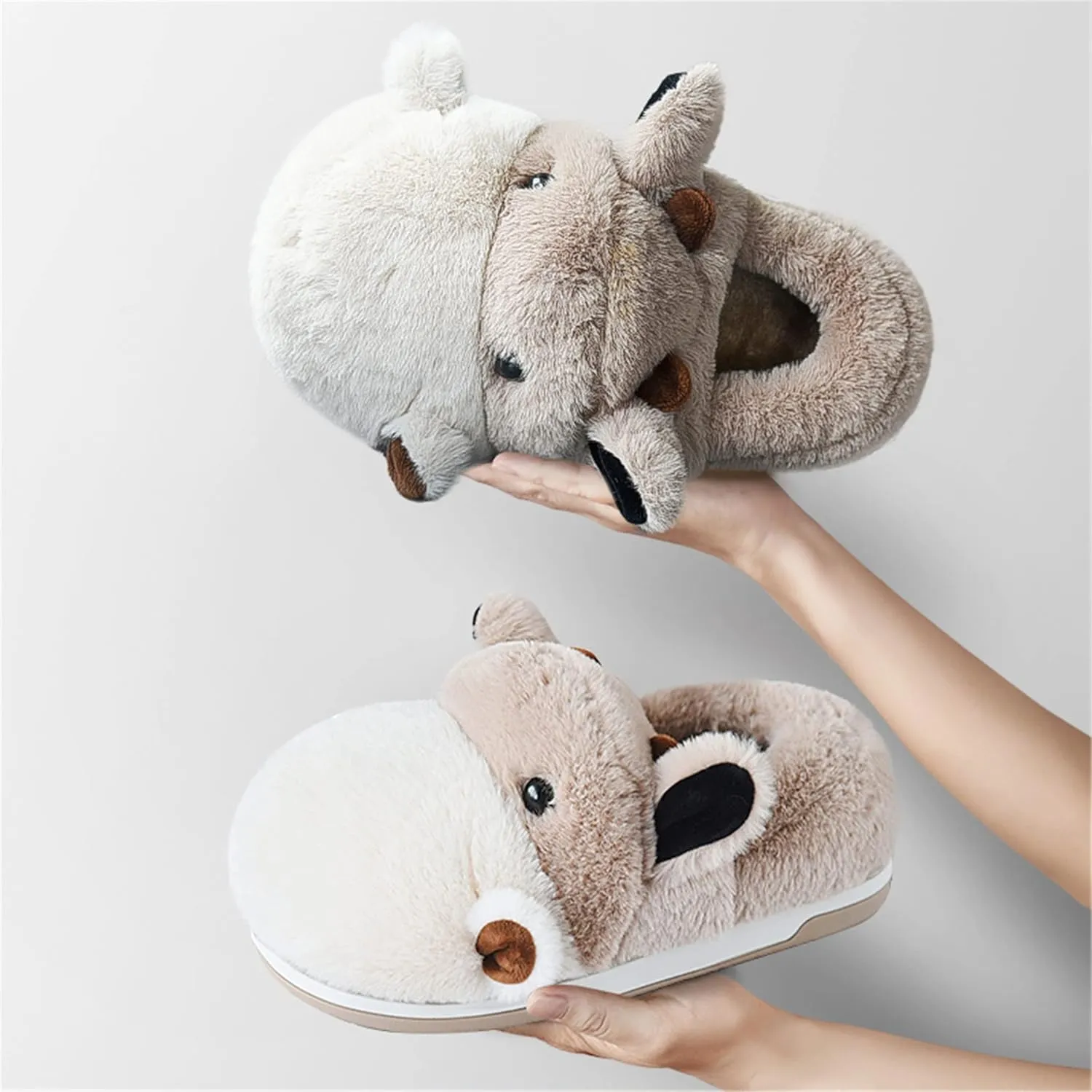 Cute Hippo Cartoon Animal Winter Warm Home Furry Slippers