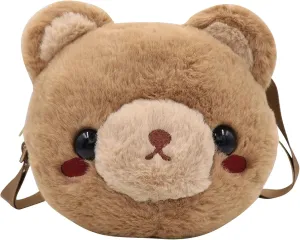 Cute Stuffed Animal Purse for Girls 3D Bear Panda Head Crossbody Bag Fluffy Pig Frog Shoulder Bag Plush Animal Bag