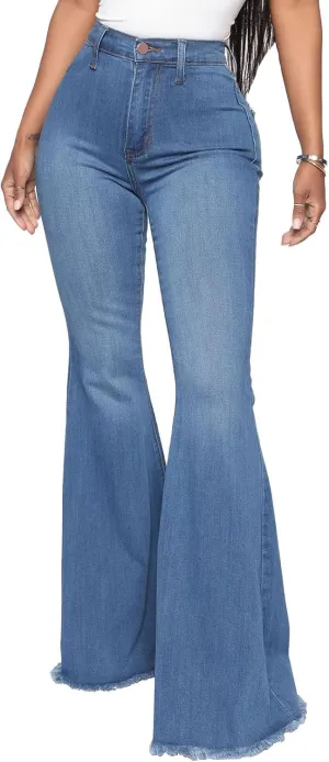CutieLove Women's Ripped Jeans Bell Bottom Flare Jeans Mid Rise Destroyed Hem Denim Pants