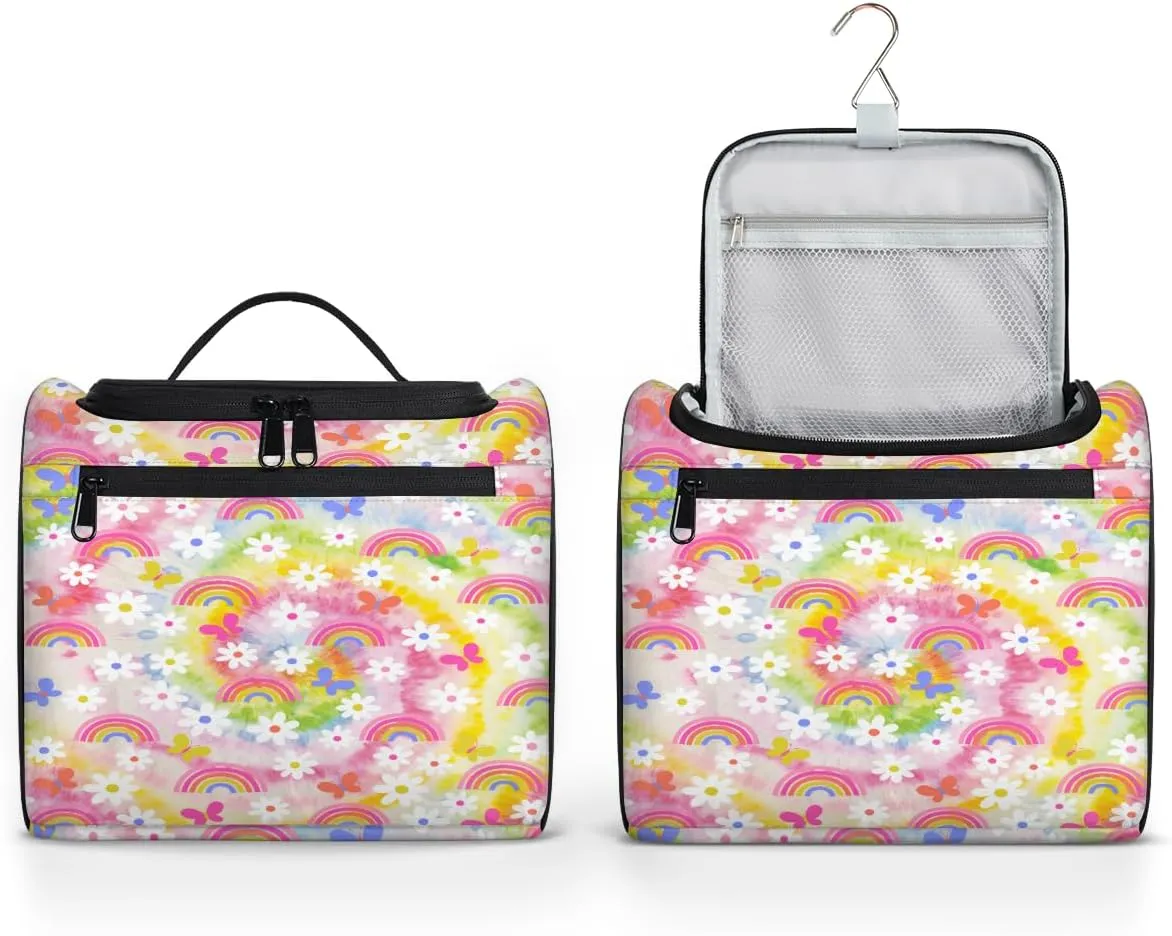 Daisy Rainbow Tie Dye Travel Toiletry Bag for Men and Women, Large Hanging Makeup Bag Organizer Toiletries Bag for Travel, Cosmetic Bag with Handle