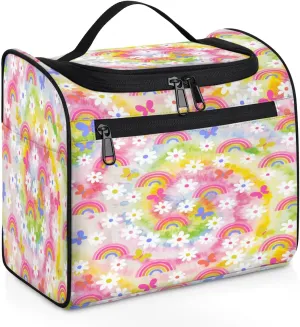 Daisy Rainbow Tie Dye Travel Toiletry Bag for Men and Women, Large Hanging Makeup Bag Organizer Toiletries Bag for Travel, Cosmetic Bag with Handle