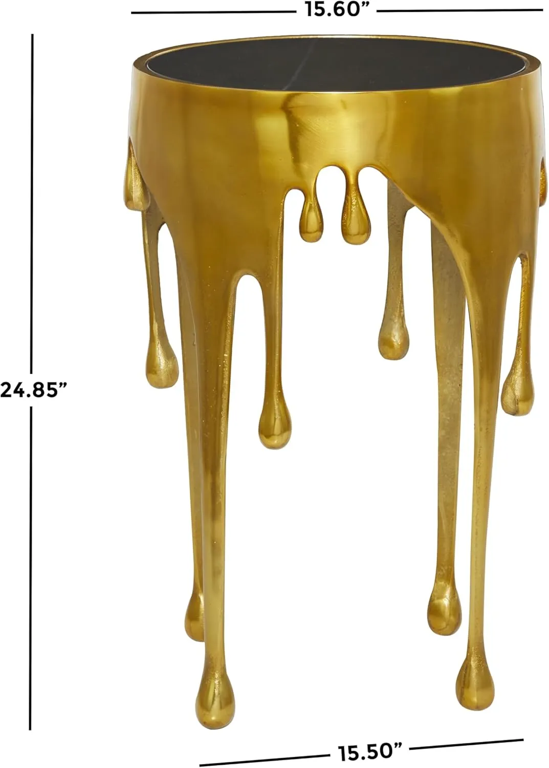 Deco 79 Aluminum Metal Abstract Melting Drip Accent Table with Melting Design and Shaded Glass Top, 16' x 16' x 25', Gold