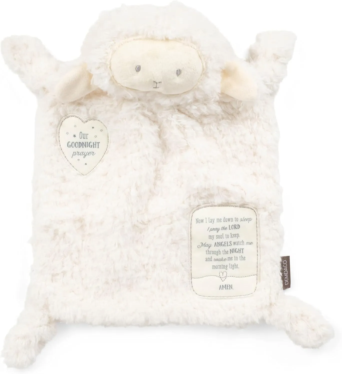 DEMDACO Clean White Fuzzy Lamb Goodnight Prayer Polyester Plush Children's Stuffed Animal Blankie