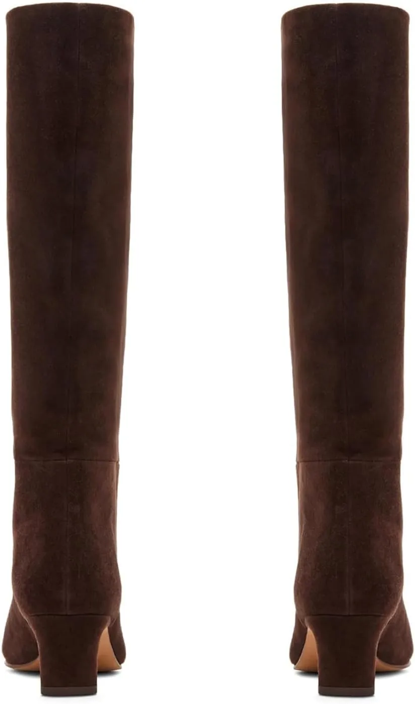 DOEYG Black Knee High Boots for Women Pointed Toe Kitten Heel Tall Boots Wide Calf Pull on Fall Fashion Long Boots