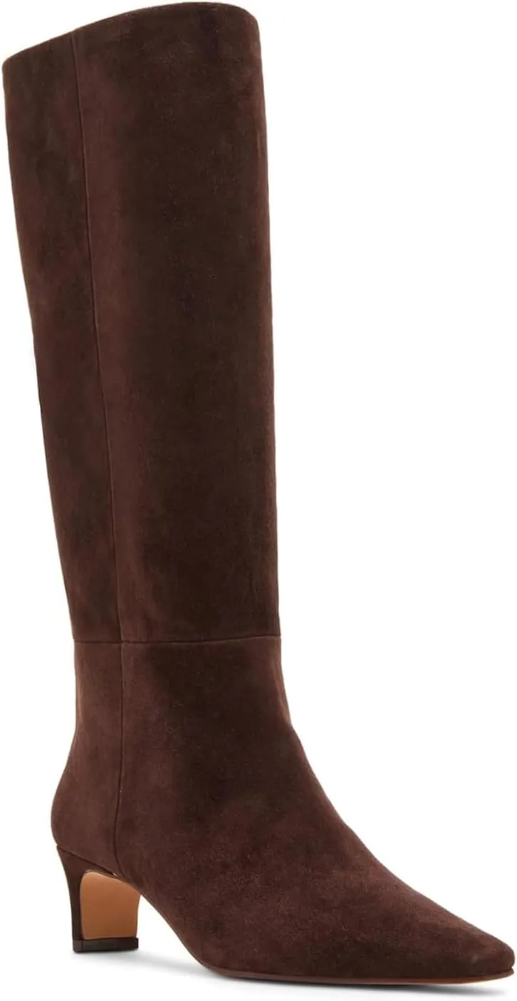 DOEYG Black Knee High Boots for Women Pointed Toe Kitten Heel Tall Boots Wide Calf Pull on Fall Fashion Long Boots