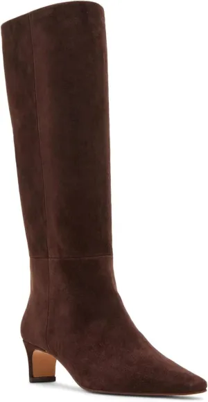 DOEYG Black Knee High Boots for Women Pointed Toe Kitten Heel Tall Boots Wide Calf Pull on Fall Fashion Long Boots