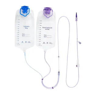 Double-Pocket Style，Water Drip Bags,Nutrition Bag Fluid Dripper Supply with Large Bore & Tube，1200ml with Flush Feeding Bag