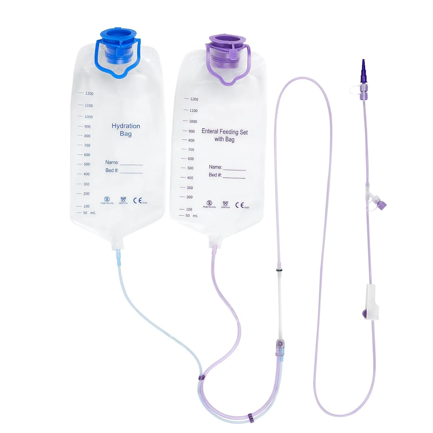 Double-Pocket Style，Water Drip Bags,Nutrition Bag Fluid Dripper Supply with Large Bore & Tube，1200ml with Flush Feeding Bag