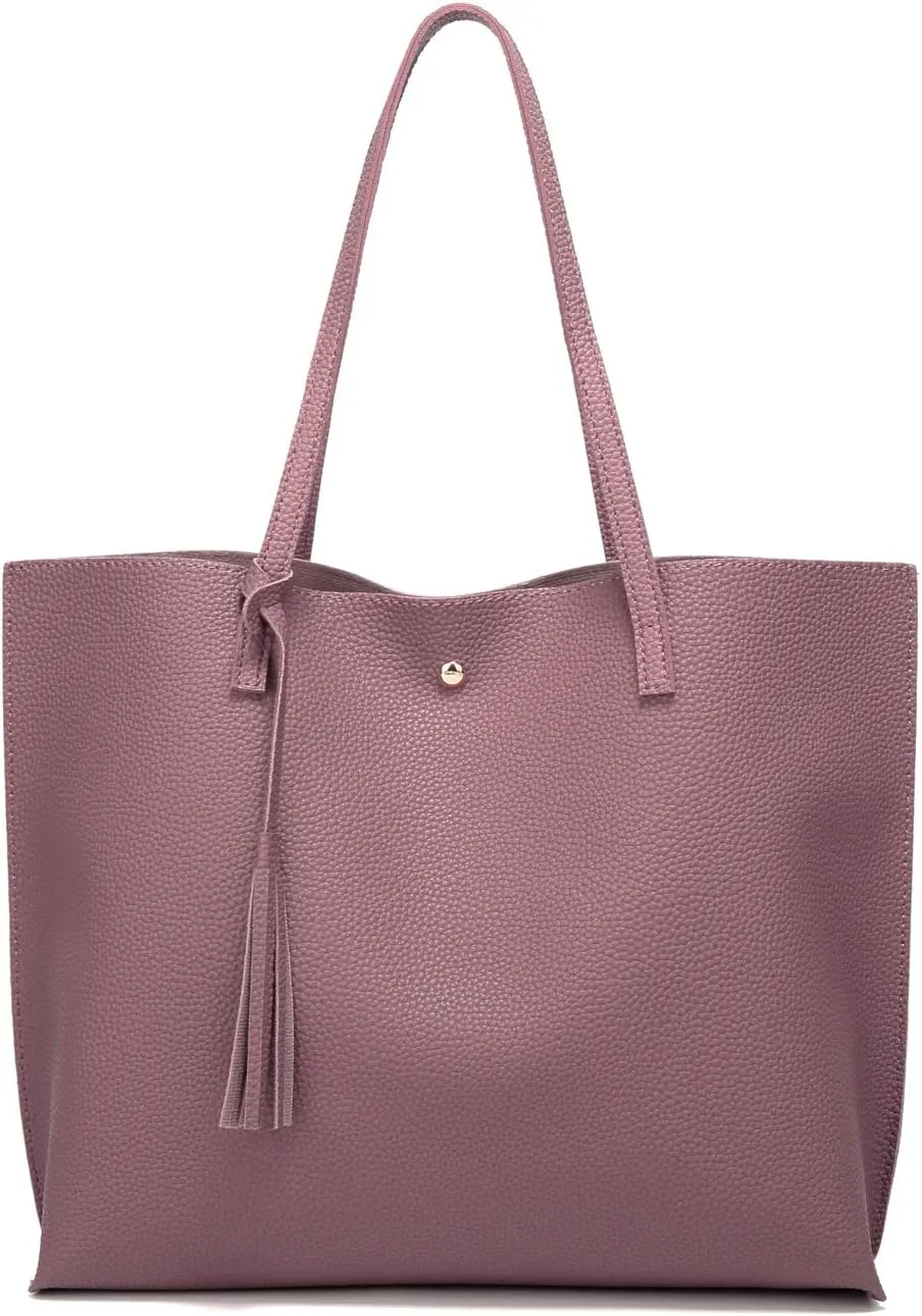 Dreubea Women's Soft Faux Leather Tote Shoulder Bag from, Big Capacity Tassel Handbag