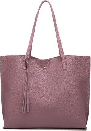 Dreubea Women's Soft Faux Leather Tote Shoulder Bag from, Big Capacity Tassel Handbag