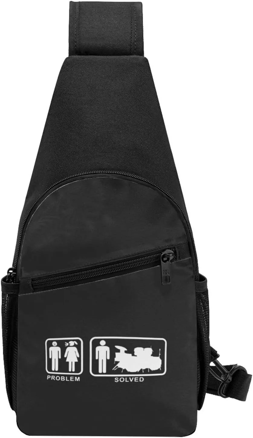 Drums Problem Solved Unisex Chest Bag Lightweight Crossbody Shoulder Bag Travel Pocket Black