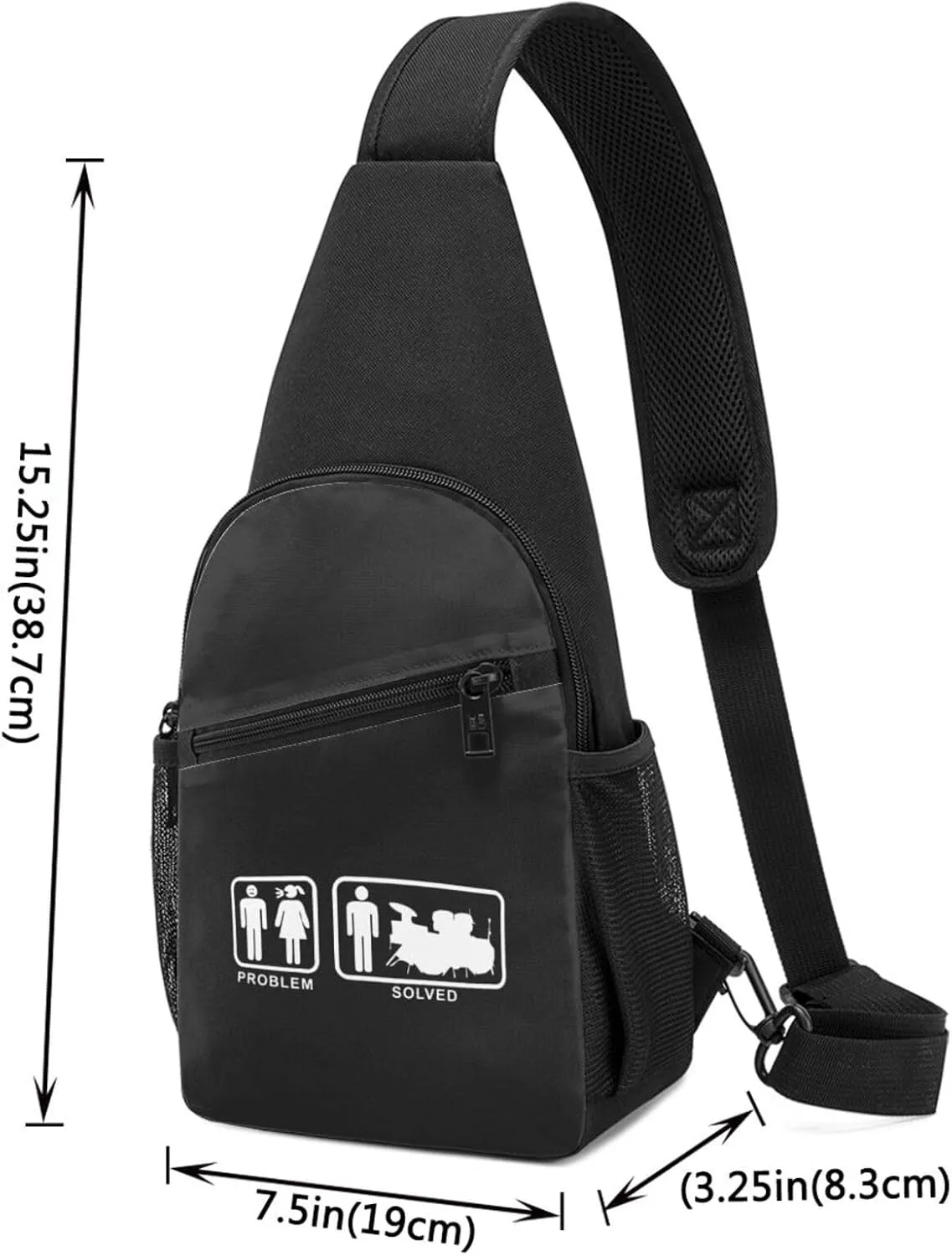 Drums Problem Solved Unisex Chest Bag Lightweight Crossbody Shoulder Bag Travel Pocket Black