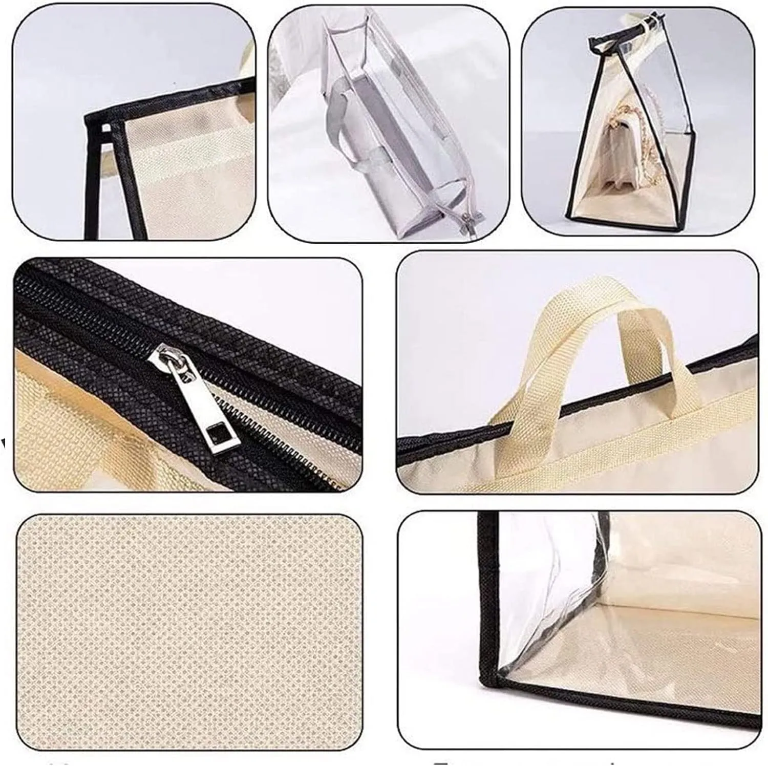 Dust Bags for Handbags - Purse Storage Organizer for Closet Moistureproof and Dustproof Cover Hanging with Zipper and Handle (Black-XL)
