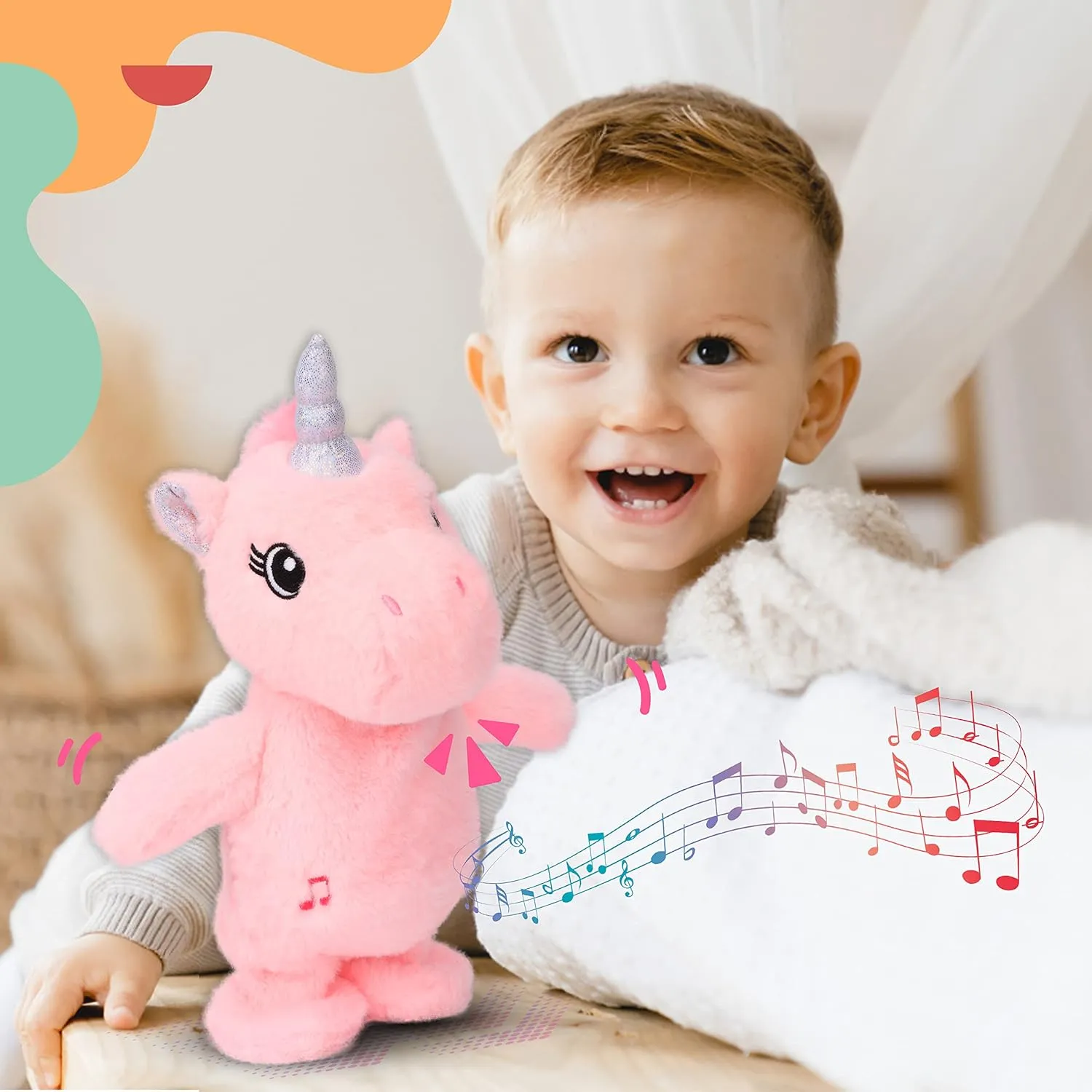 Easfan Talking Unicorn Repeats What You Say Walking Singing Stuffed Animal Electric Interactive Plush Toy Funny Animated Toy Mimicking Speaking Birthday for Kids Toddlers Pink,10''