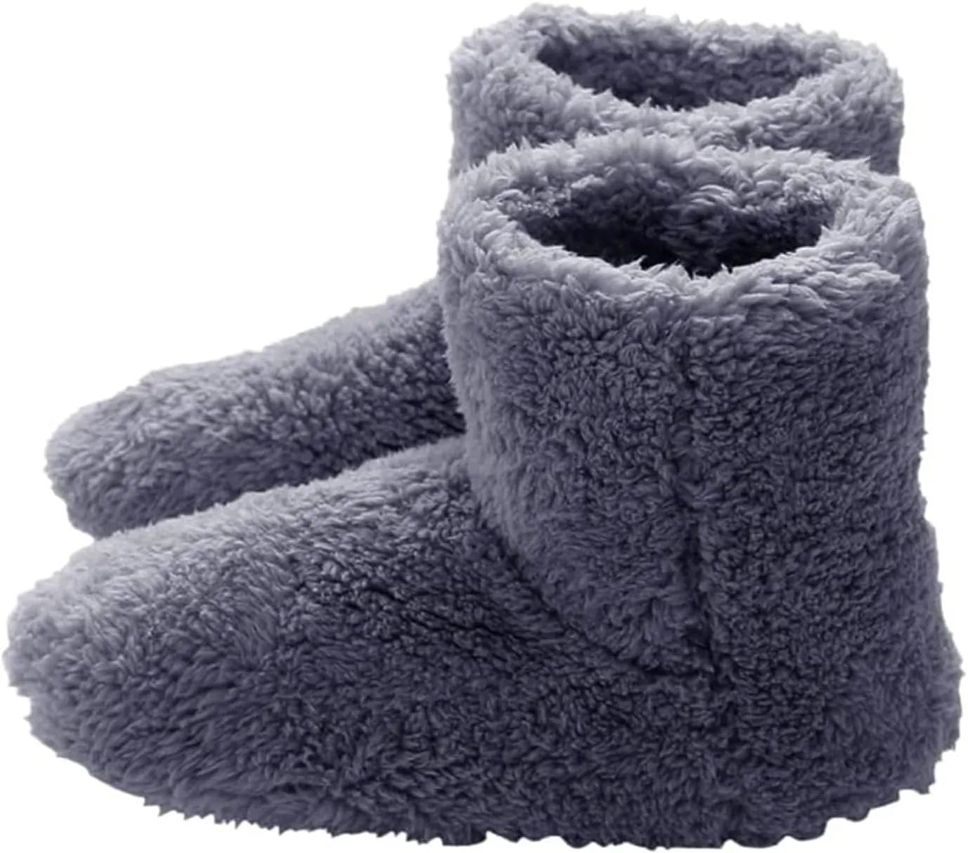 Electric Heated Foot Warmer, USB Rechargeable Plush Foot Heater Electric Heating Pad Winter Office Heating Shoes Winter Warm Heating Booties Washable Plush Shoes-Grey