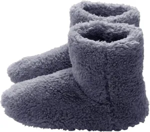 Electric Heated Foot Warmer, USB Rechargeable Plush Foot Heater Electric Heating Pad Winter Office Heating Shoes Winter Warm Heating Booties Washable Plush Shoes-Grey