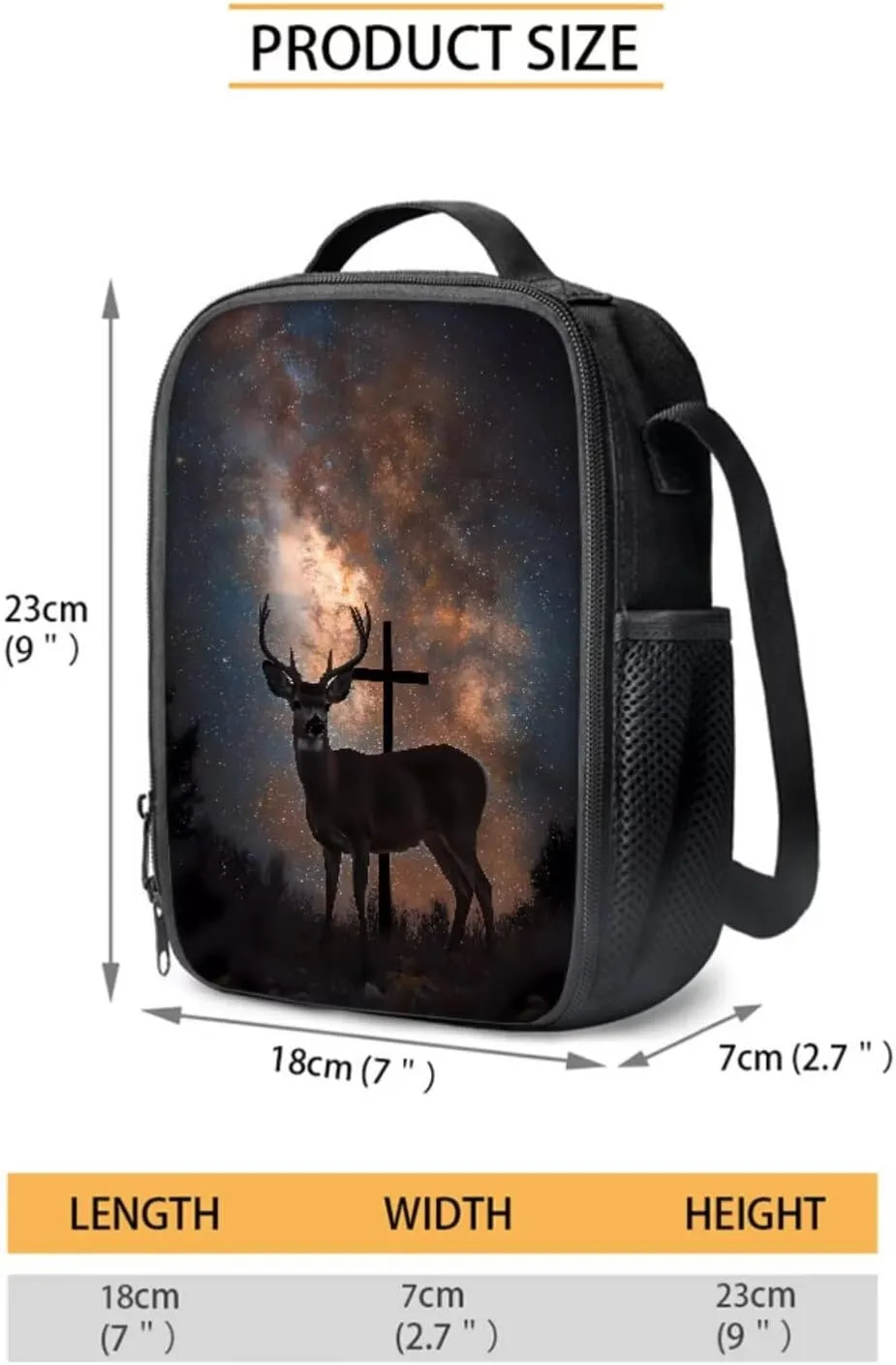 Elk Cross Galaxy Print 4PCS Backpack Set for Kids, Zippered Schoolbag with Lunch Box Pencil Case Water Bottle Sleeve, Large Preschool Kindergarten Elementary Shoulder Bookbags