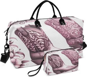 Exnundod Cowgirl Boots Pattern Travel Duffel Bags for Women Pencil Sketch Artistic Sports Gym Bag Weekender Carry On Tote Overnight Luggage Duffle Bags