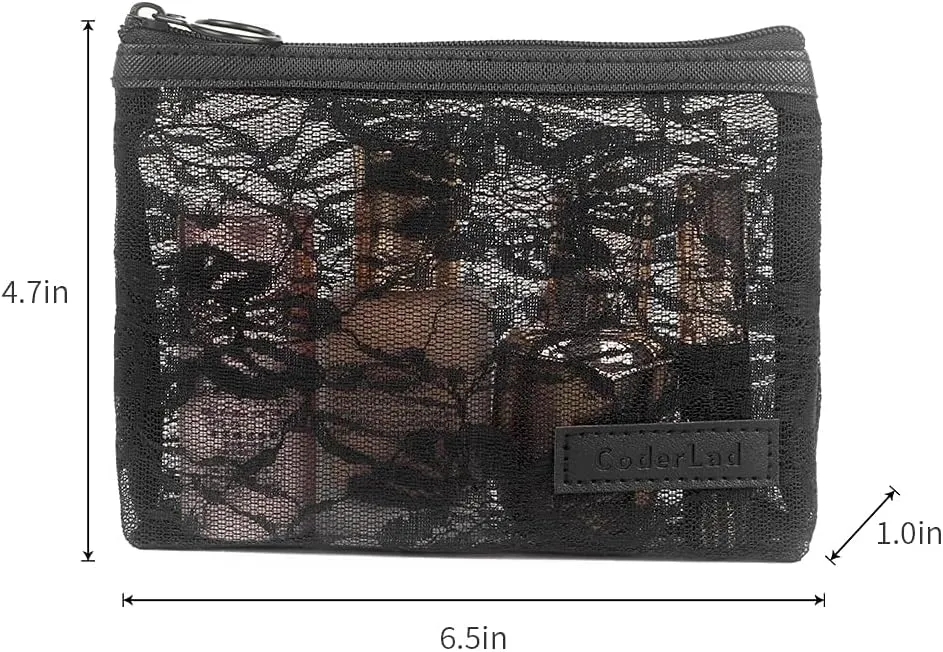fashion portable cosmetic bag,Visible large capacity Nylon storage bag, for Business Travel bath, Unisex (black 3pcs set) (purpose made lace zippered cosmetic bag)
