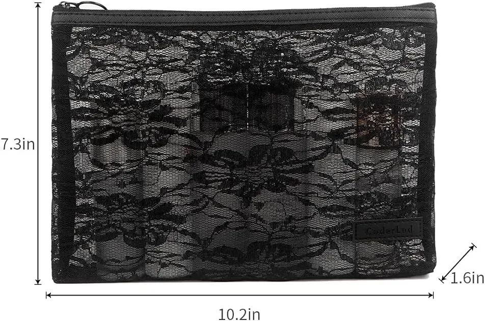 fashion portable cosmetic bag,Visible large capacity Nylon storage bag, for Business Travel bath, Unisex (black 3pcs set) (purpose made lace zippered cosmetic bag)