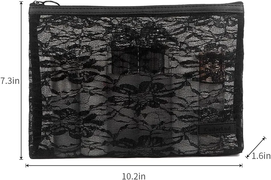 fashion portable cosmetic bag,Visible large capacity Nylon storage bag, for Business Travel bath, Unisex (black 3pcs set) (purpose made lace zippered cosmetic bag)