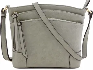 FashionPuzzle Triple Zipper Pocket Medium Crossbody Bag