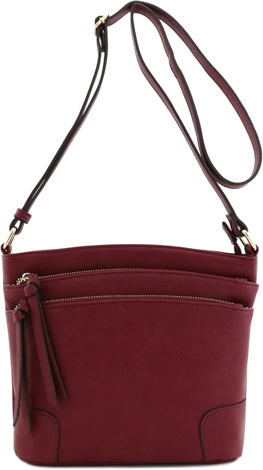 FashionPuzzle Triple Zipper Pocket Medium Crossbody Bag