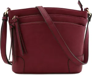 FashionPuzzle Triple Zipper Pocket Medium Crossbody Bag
