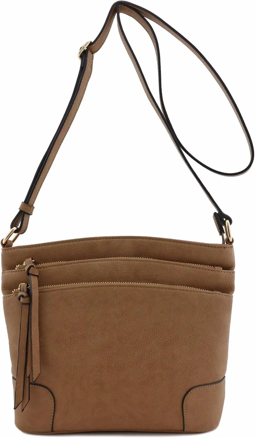 FashionPuzzle Triple Zipper Pocket Medium Crossbody Bag