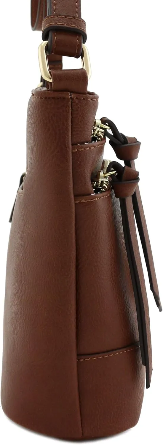 FashionPuzzle Triple Zipper Pocket Medium Crossbody Bag