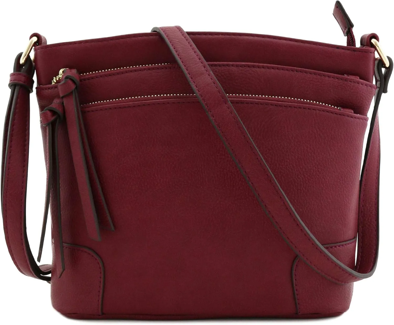 FashionPuzzle Triple Zipper Pocket Medium Crossbody Bag