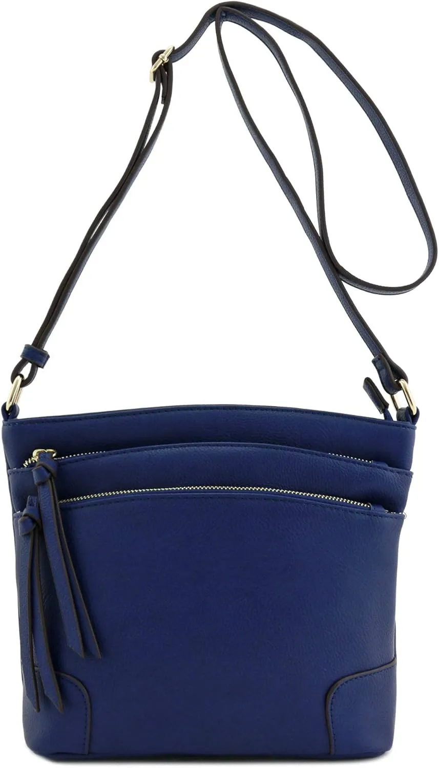 FashionPuzzle Triple Zipper Pocket Medium Crossbody Bag
