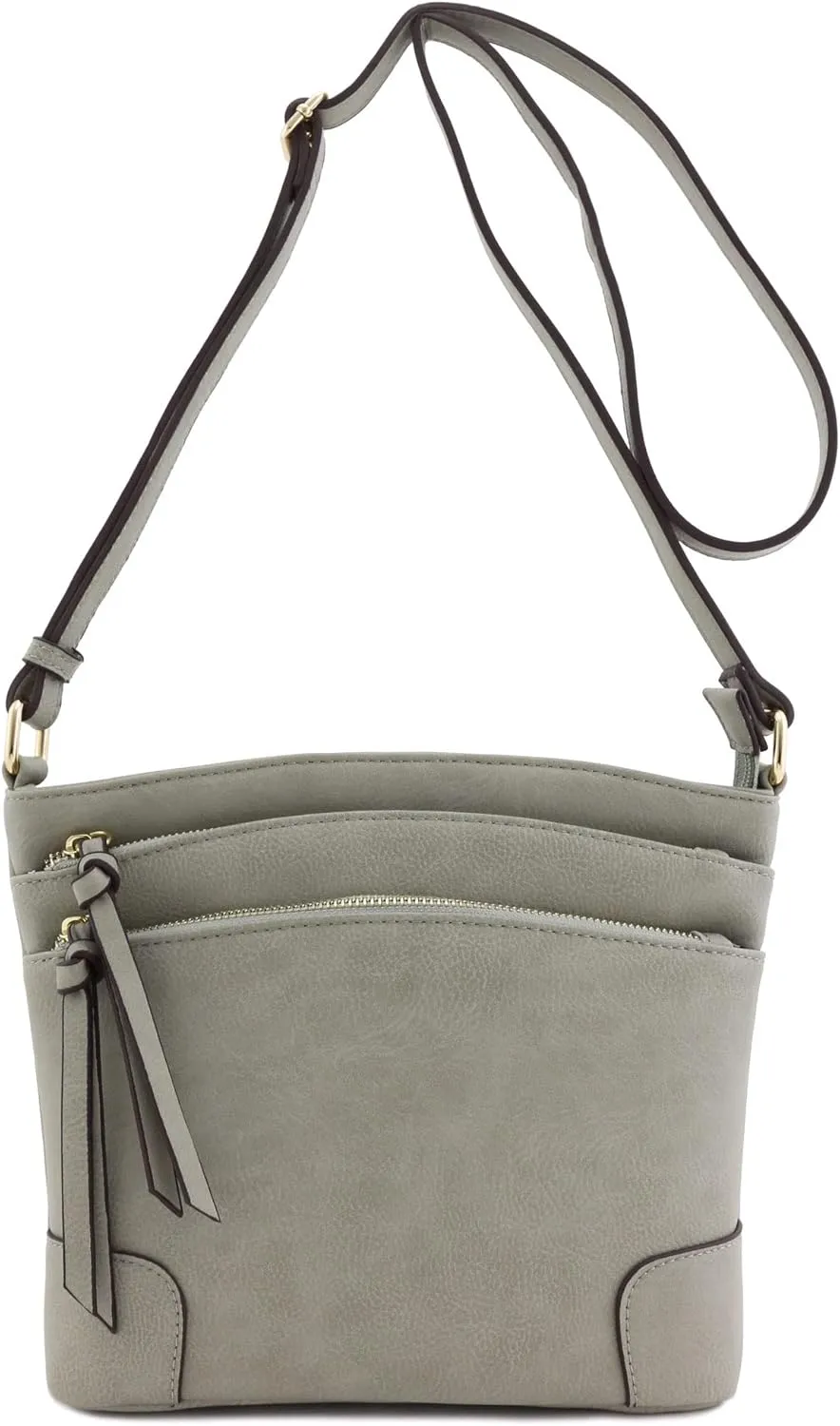FashionPuzzle Triple Zipper Pocket Medium Crossbody Bag