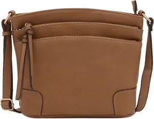 FashionPuzzle Triple Zipper Pocket Medium Crossbody Bag