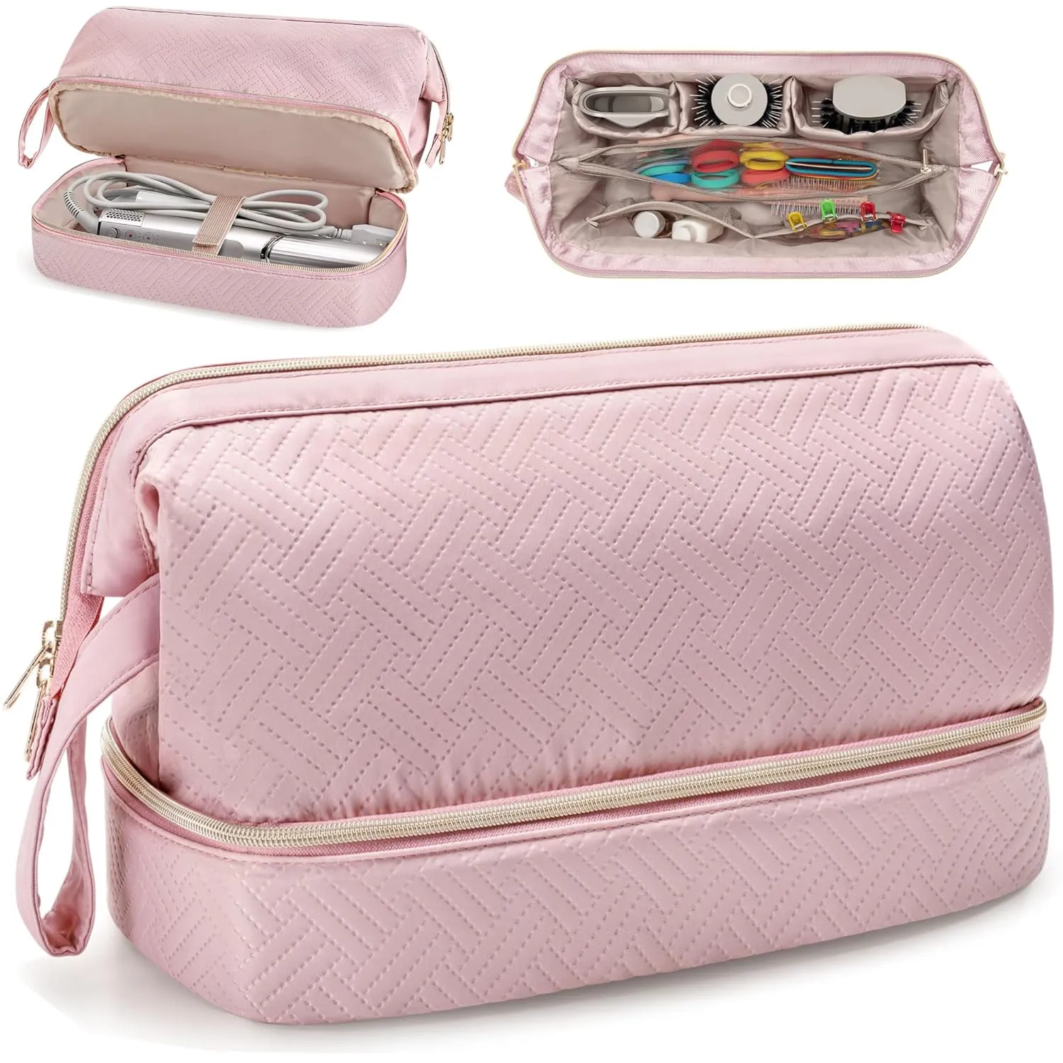 Fasrom Travel Case Compatible with Shark Flexstyle Hair Dryer, Wide-open Hair Tools Bag Compatible with Dyson Airwrap Attachments Storage for Women Travel Essentials, Pink (Patent Design, Bag Only)