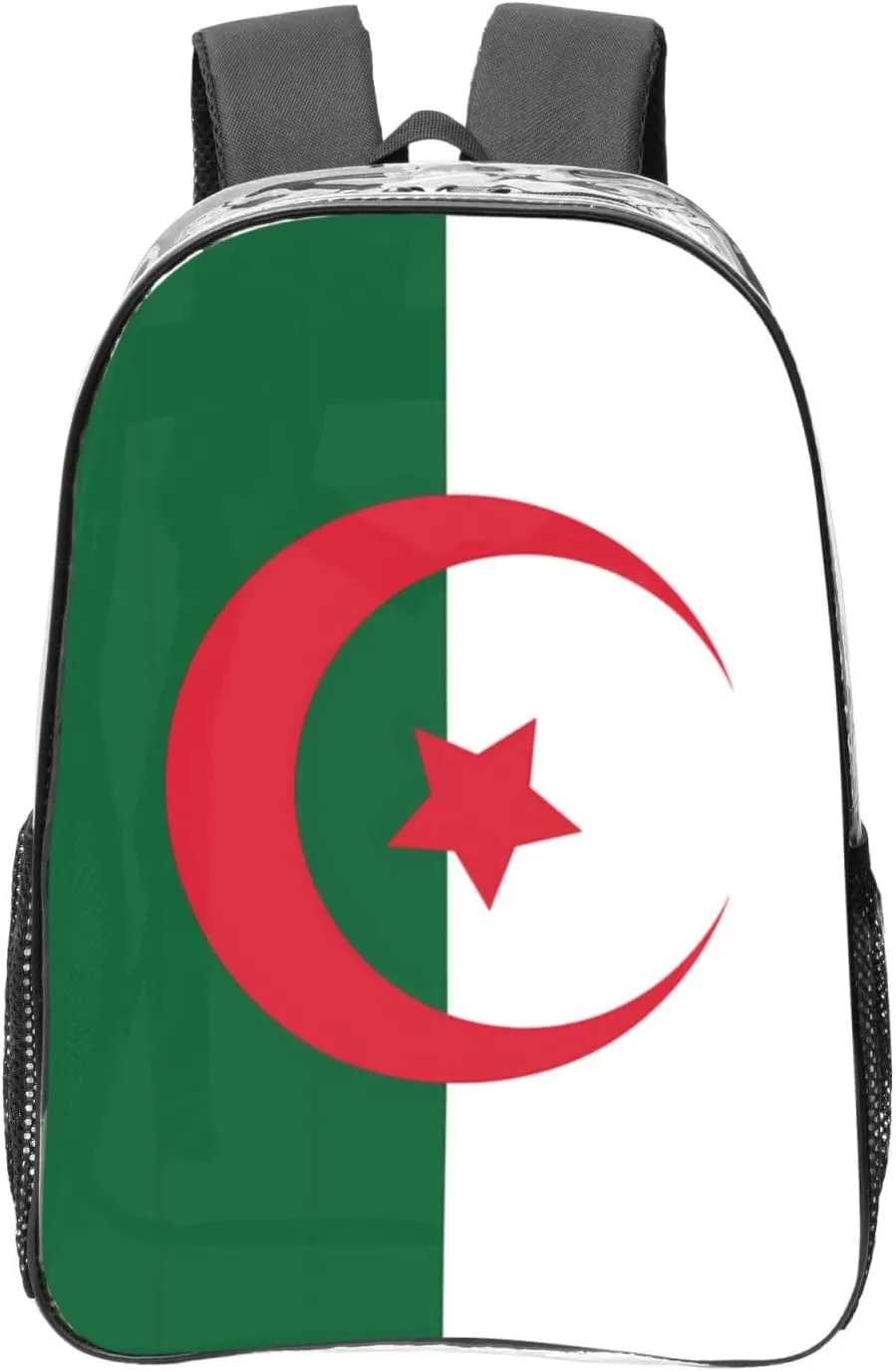 Flag Of Algeria Transparent Backpack-16-Inch Pvc Clear Backpack With Side Pockets,Black