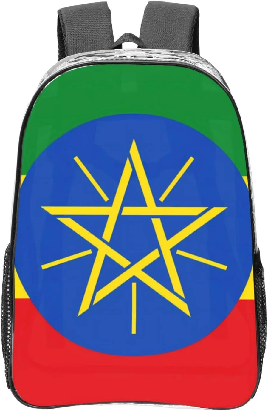 Flag Of Ethiopia Transparent Backpack-16-Inch Pvc Clear Backpack With Side Pockets,Black