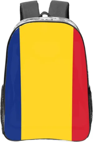 Flag Of Romania Transparent Backpack-16-Inch Pvc Clear Backpack With Side Pockets,Black